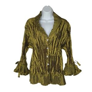 Laura Plus Green Bracelet Bell Sleeve Whimsical Button Down Blouse Top 2X